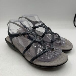 Clarks Privo Nitron Wedge Sandals Womens Sz 8 M Navy Blue Strappy Thong Comfort